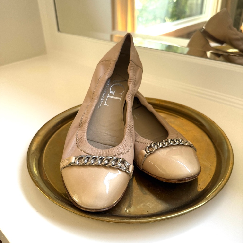 AGL Beige Leather Chain Detail Ballet Flats Size 38
